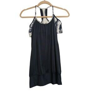 Lululemon Black Workout Tank‎ Top with Built-In Bra, Marble Print Details